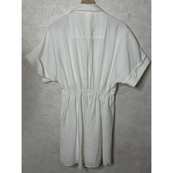 ZARA White Shirt Dress Button Front Elastic Waist Short Sleeve XL Casual Minimal - Picture 8 of 8